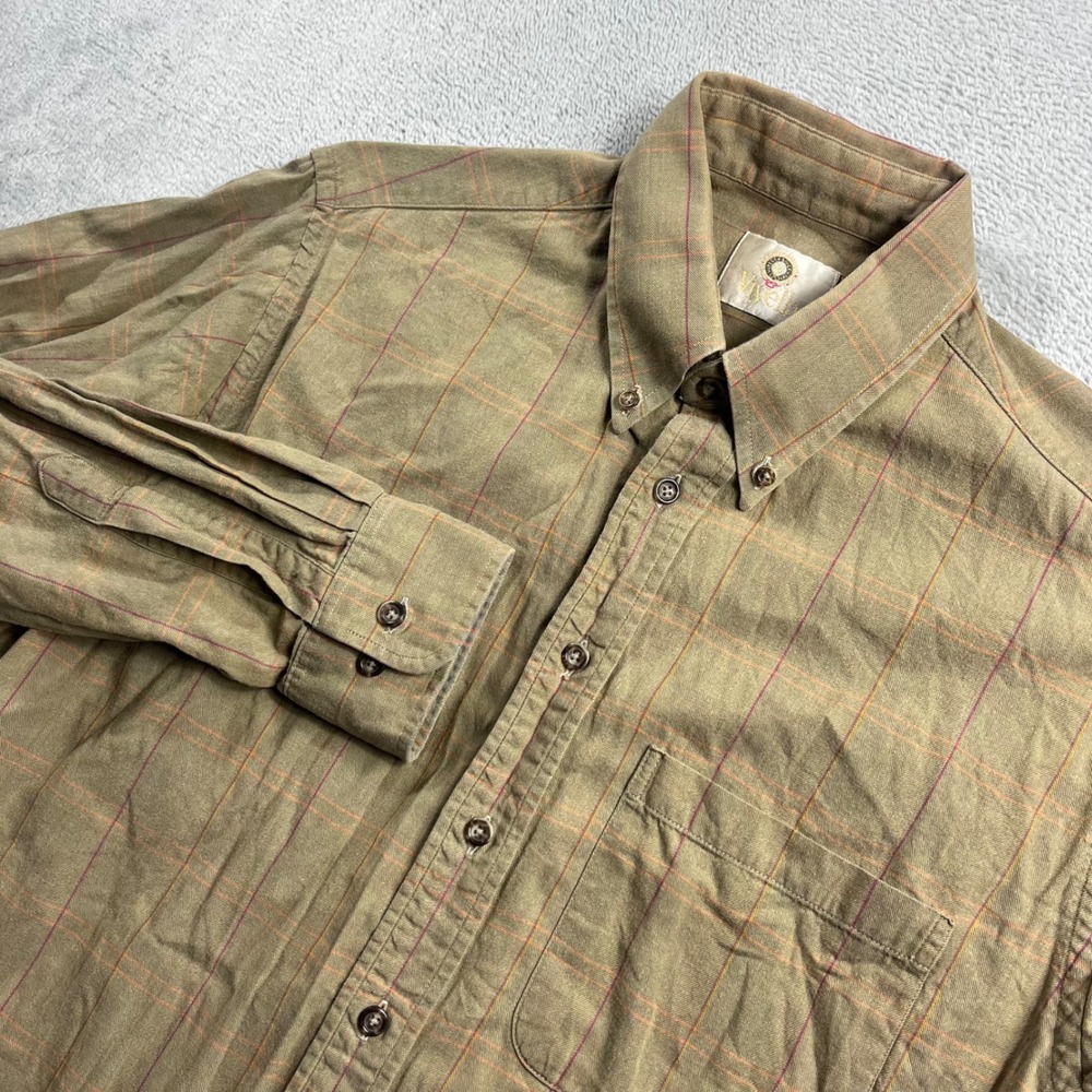 Viyella Mens Cotton Wool Blend Plaid Button Down Shirt Olive Green‎ Red Size M